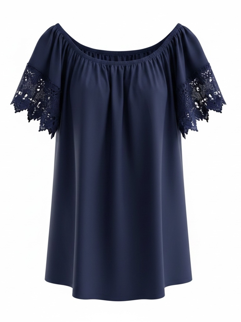 iris Navy Off-Shoulder Tunic with Lace Sleeves